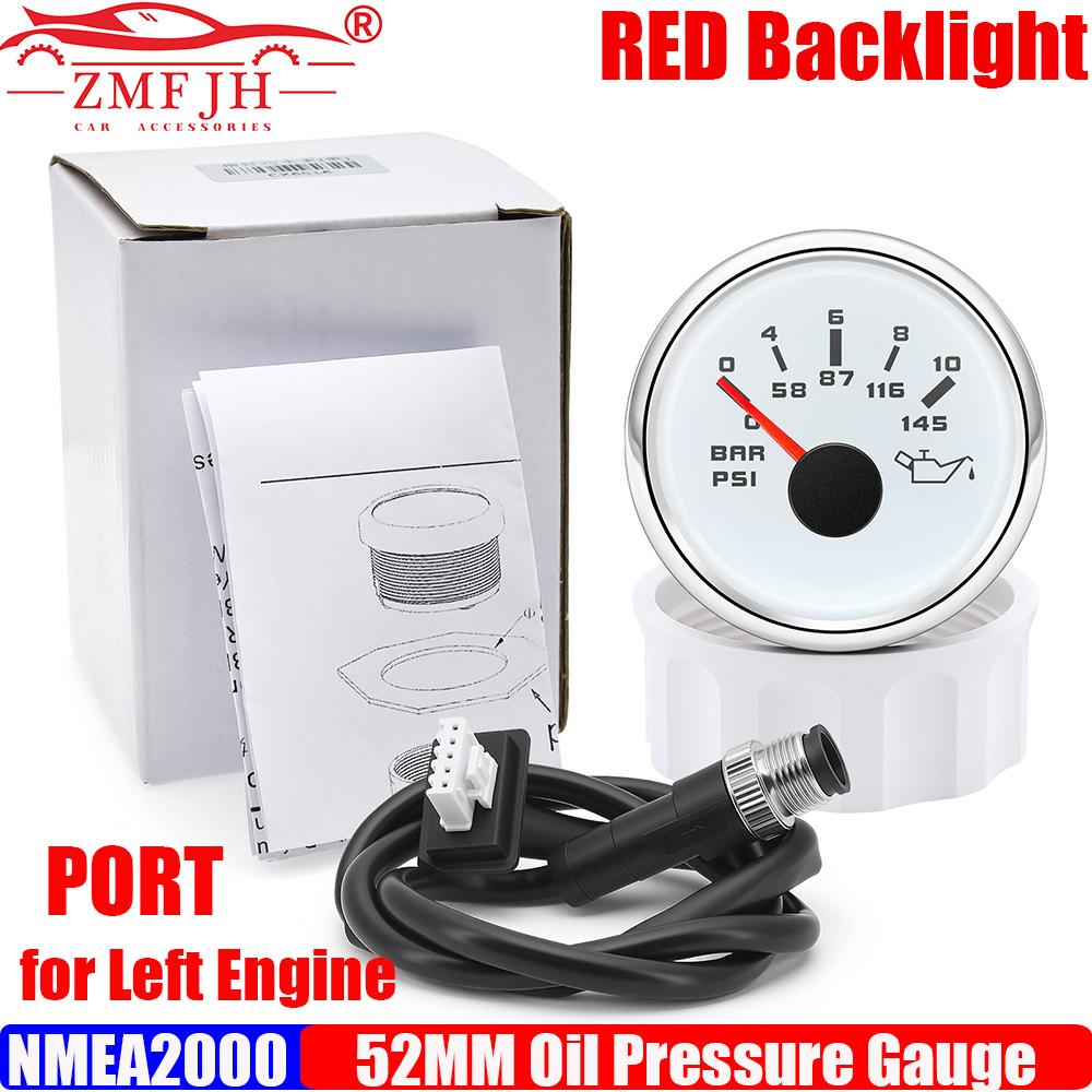 ZMFJH NMEA2000 52MM Oil Pressure Gauge M12 Plug 0-10Bar,0-145PSI Oil Press Meter PORT STBD Red LED for Marine Boat Yacht Vessel