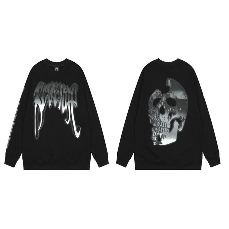 Mens Oversized Hoodie With Embroidered Skull Spine Design Streetwear Casual Pullover Cotton Blend Loose Fit