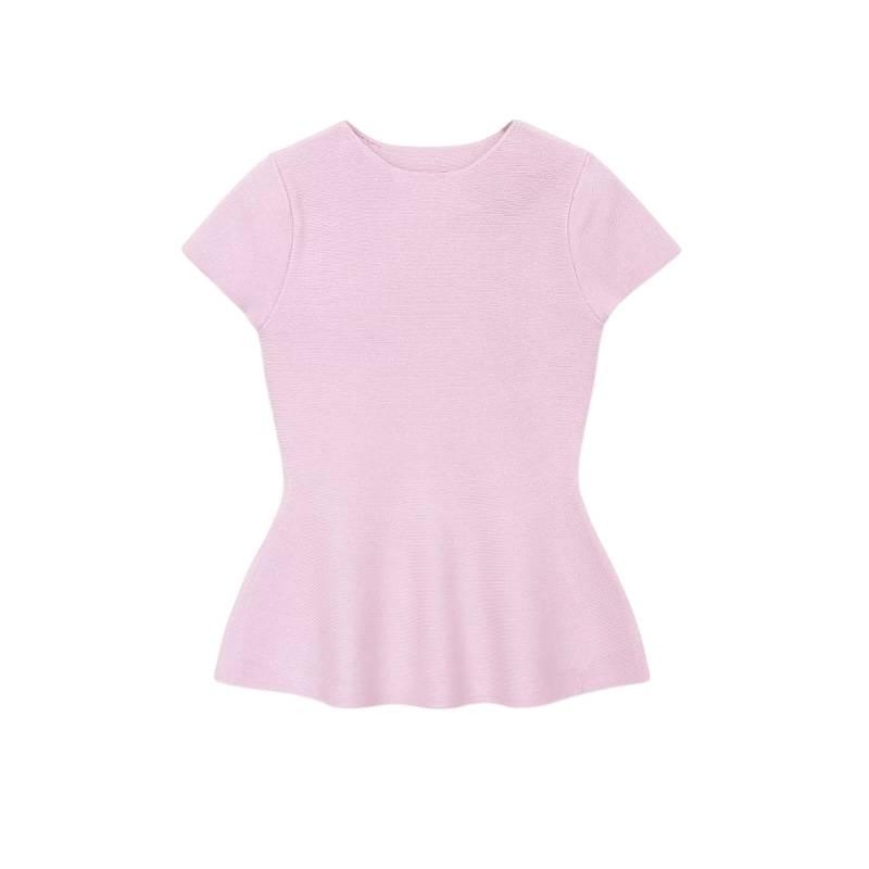 European & American Style Short Sleeve Knit Top with Skirt Hem