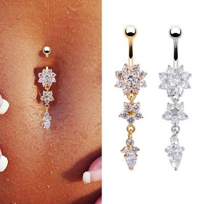 Piercing para el cuerpo con forma de barra colgante con diamantes de imitación y flores sexis para mujer