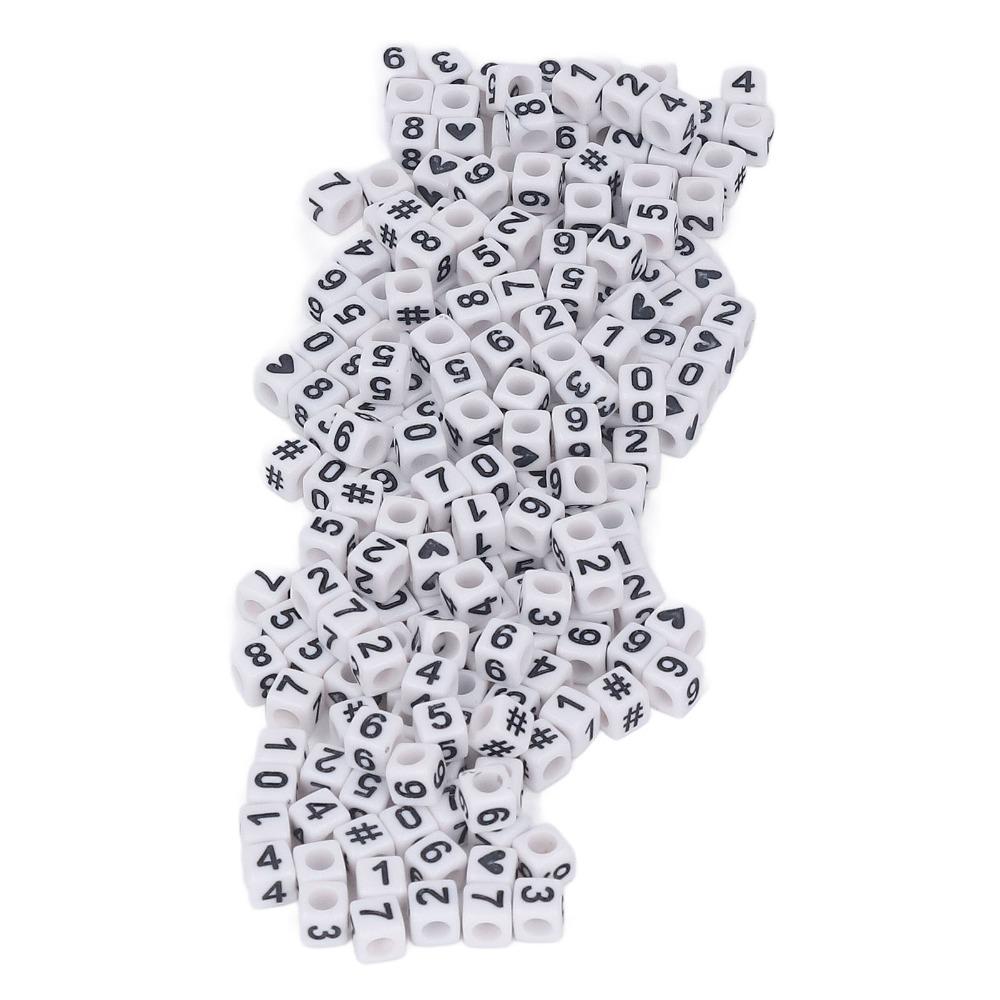 300pcs White Acrylic Number Beads Mixed Numbers 0-9 Loose Beads bulk DIY Beads  Key Chains