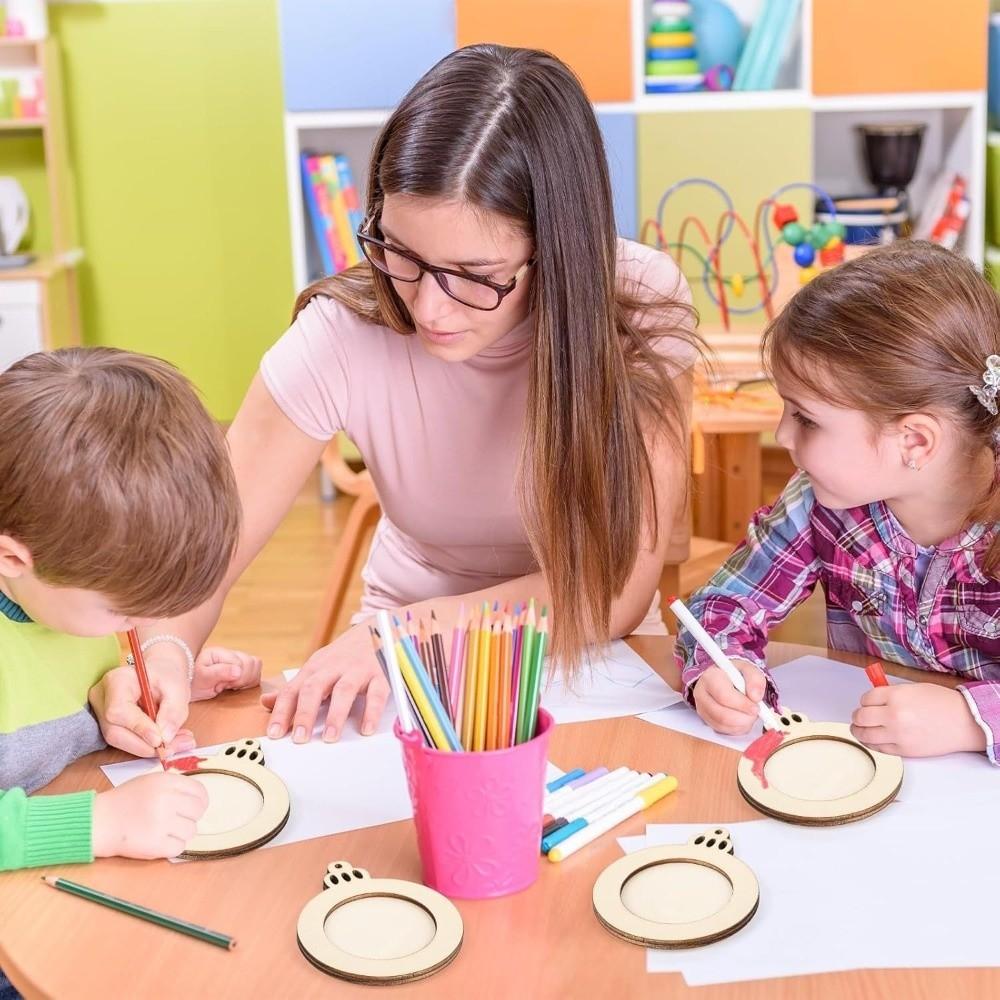 6Pcs DIY Christmas Tree Decorations Wooden Xmas Hanging Pendant Christmas Picture Frame Ornaments