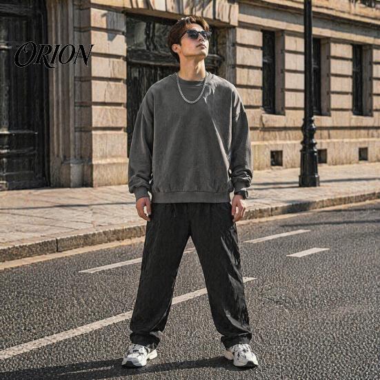 Loose Fit Athletic Wear Men Long Sleeve Sweatshirt, Pullover Shirt, Solid Soft Polyester Shirts Color Crew Neck Sweatshirt for Street Office