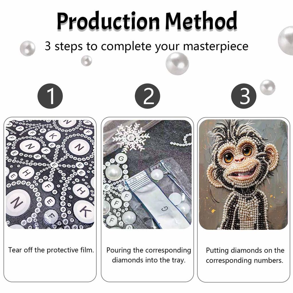 Stretched Frame Pearl Art Kit Cute Monkey Pattern DIY Sparkling Bead Canvas Relaxing Hobby Gift for Handicraft Enthusiasts Home Decor Art