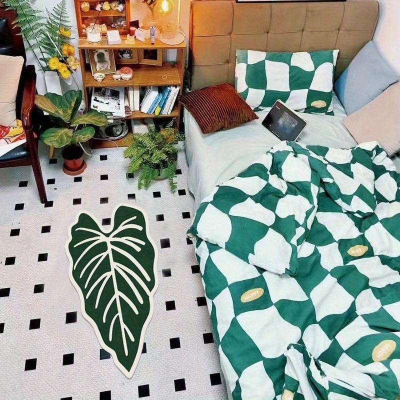 Tappeto Forma Foglia Tropicale Motivo Foglia Monstera Verde e Bianco Tappetino Ingresso Camera da Letto Soggiorno Tappetino Arredo Casa