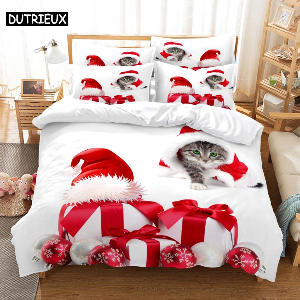 3D Digital Printing Fashion Design Queen Size Lovely Cat Bedding Set, Duvet Cover Set