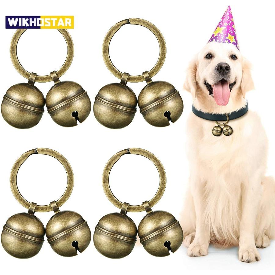 Cat Dog Collar Bells Brass Bells for Collar Dog Charm Bells Pet Pendant with Key Rings for Collars Necklace