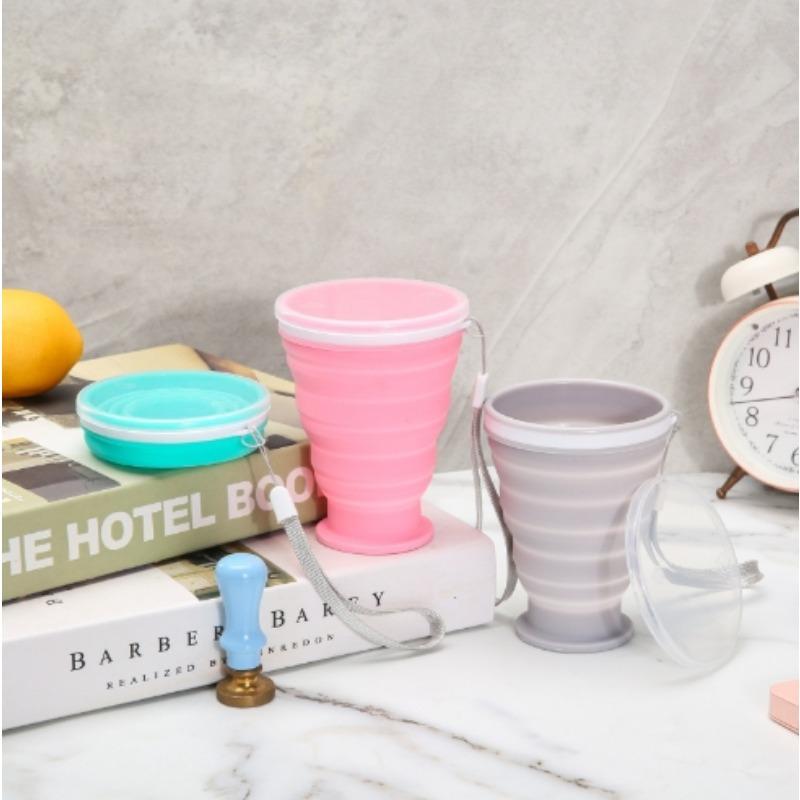 300ml Silicone Folding Mug - Leakproof Portable Travel Cup w/Carabiner for Camping/Sports/Coffee, Collapsible Tea Water Bottle
