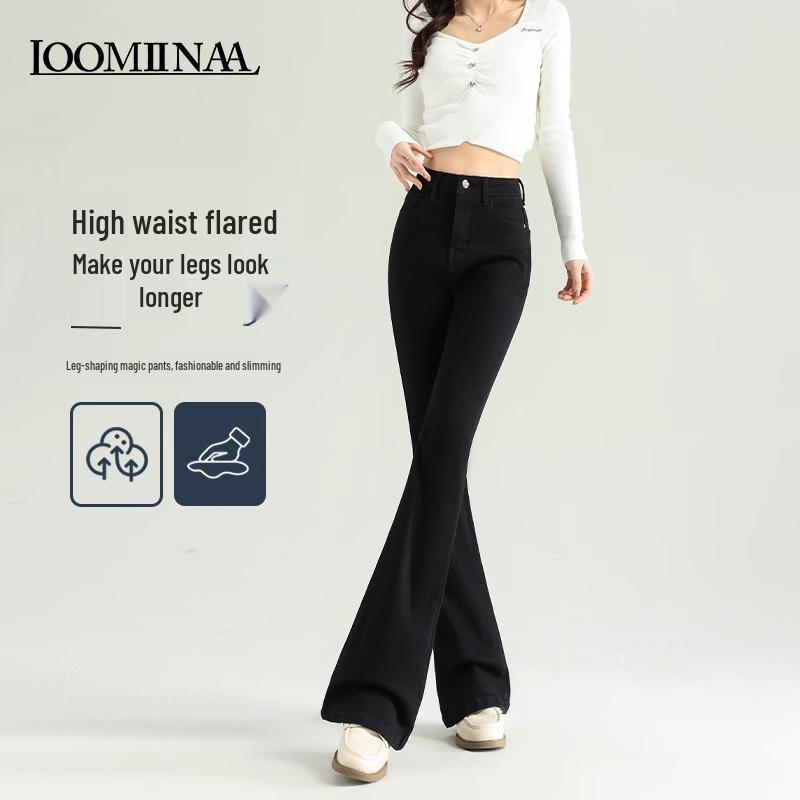 

Women s 2025 Slim-Fit High-Waisted Flared Jeans for Spring and Autumn 31 suitable for 136-145 jin чёрный