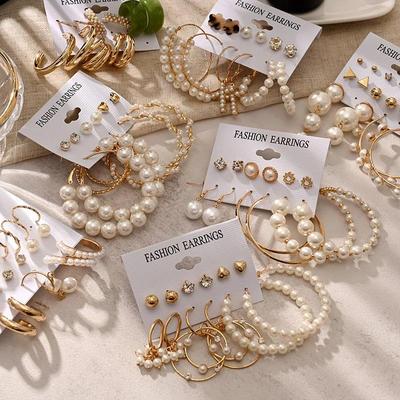 Gold-Perlen Punk Creolen Set für Damen
