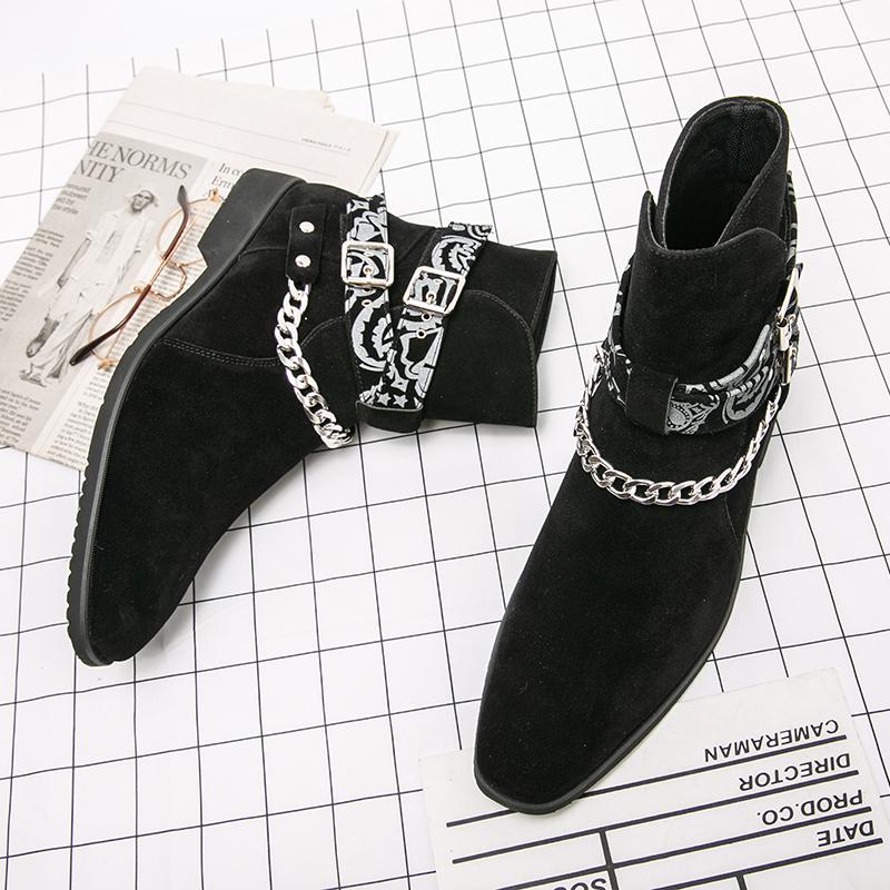 Fashion Punk Style Men Motorcycle Boots Outdoor Man Casual Leather Shoes High Top Botas Hot Sale Ankle Boots Color Matching Chelsea Boot