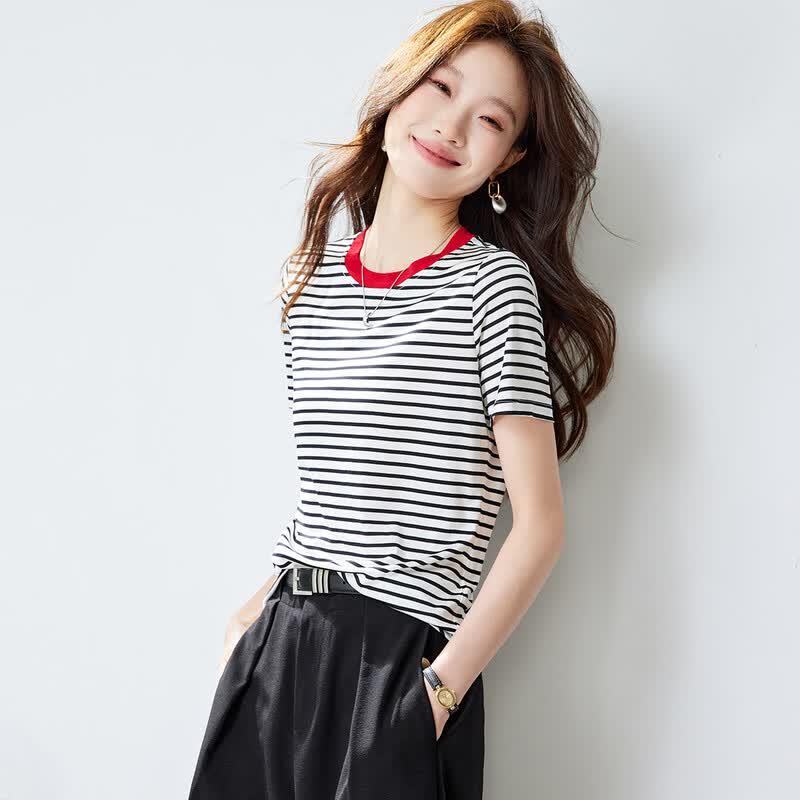 Srcr Women s Striped Mulberry Silk Short Sleeve T-Shirt XL