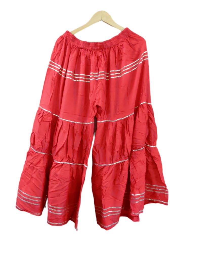 @  Cotton Palazzo Red Colour With Golden Lines Free Size  For Women MJ-270-60%OFF