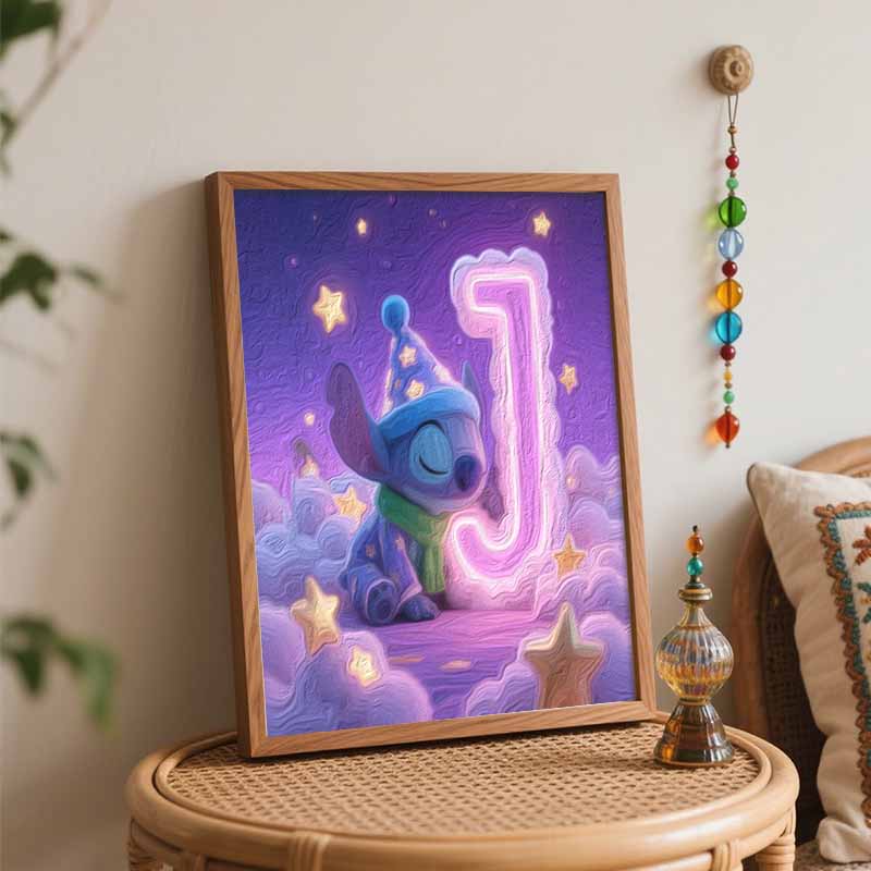 Disney Stitch sleeping J letter oil painting art painting kit, handmade diy art painting home wall decoration bedroom aesthetic wall art