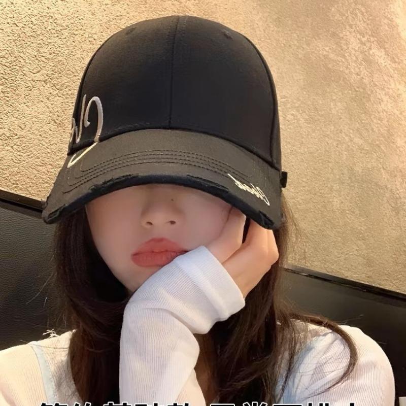 Letter hardtop baseball cap women's new black versatile big head circumference sunshade showing face small baseball cap tide