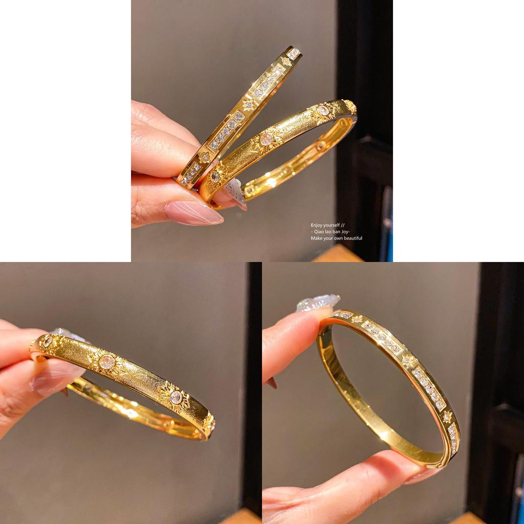 Vintage Floral Copper Bracelet With Zirconia Stones For Elegant Hand Jewelry