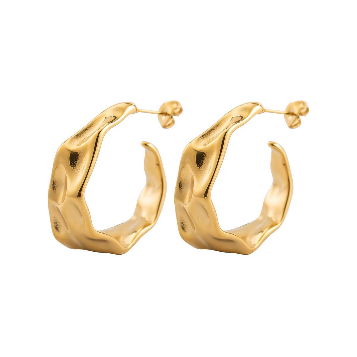 

Серьги-гвоздики из титановой стали с рисунком «бит» в нестандартном стиле, модные ретро-серьги в форме буквы C с высоким чувством, сохраняющие цвет, плиссированные серьги-гвоздики