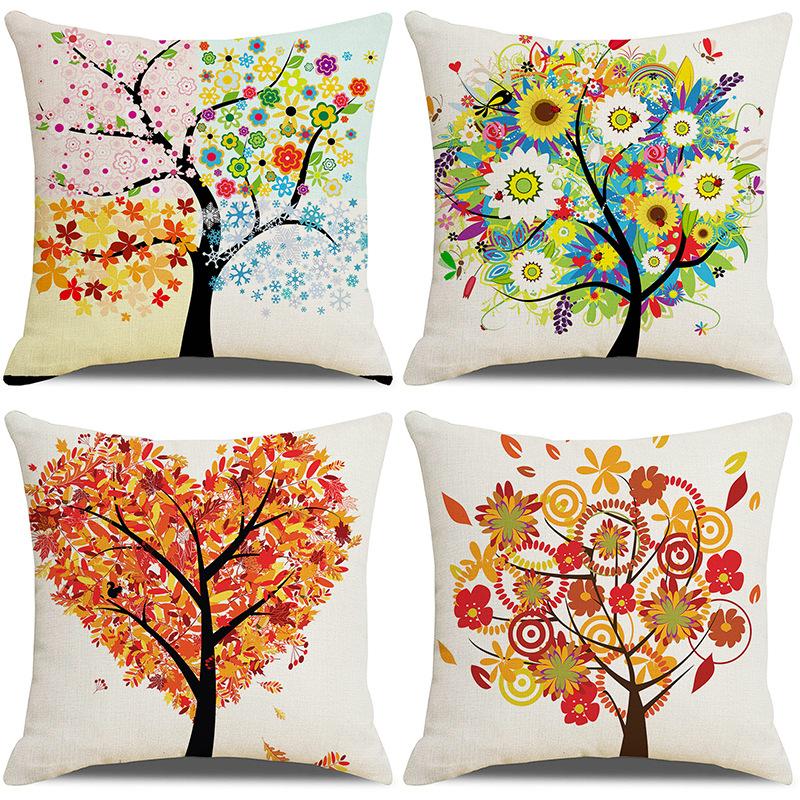 Ins Nordic Style Cartoon Tree Car Sofa Pillow Custom Nap Pillow Lumbar Cushion Cover Home