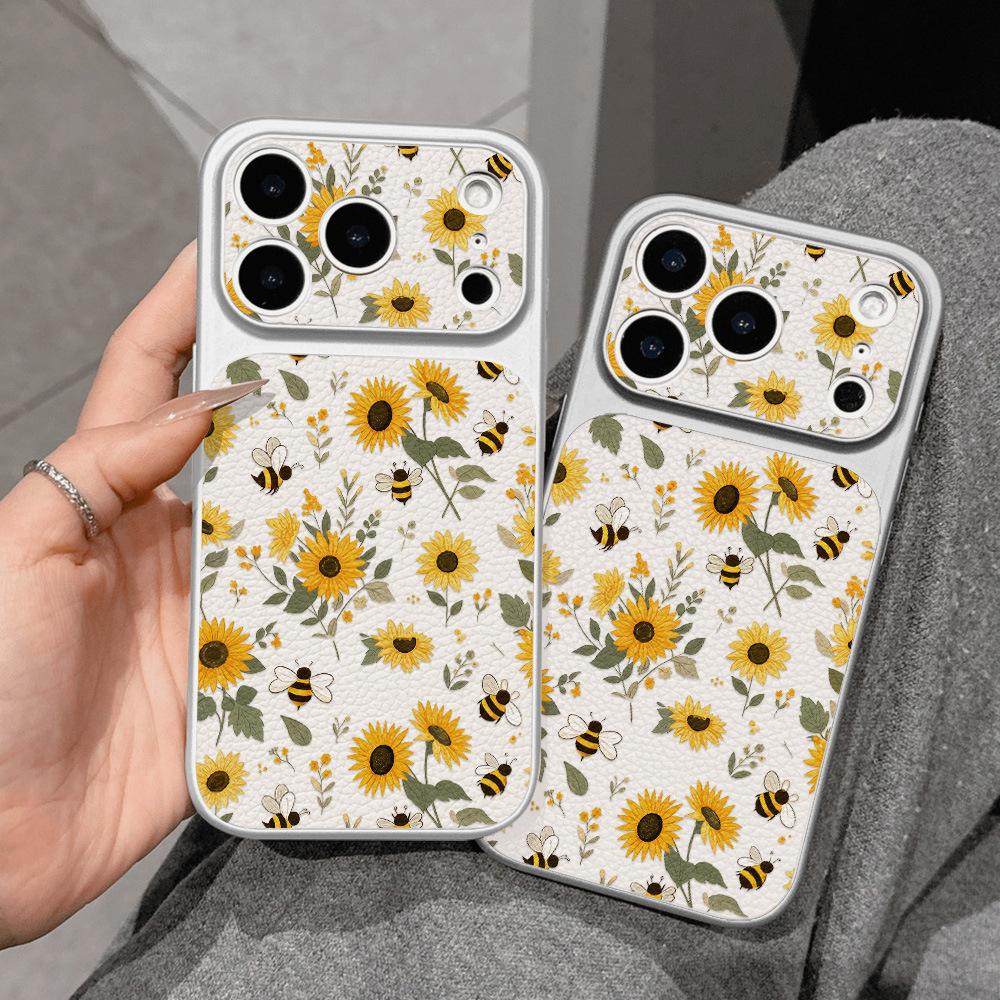 Bee Chrysanthemum Is Suitable for Apple 17 Mobile Phone Case iPhone15promax All-inclusive 16Pro Leather Pattern 14 Simple Ins