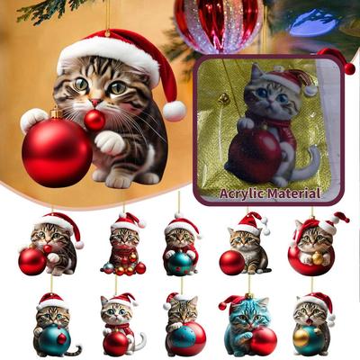 New Christmas Cute Kitten Pendant Christmas Tree Cat Hanging Oranment New Year 2024 Gift Xmas Decoration For Home Decor