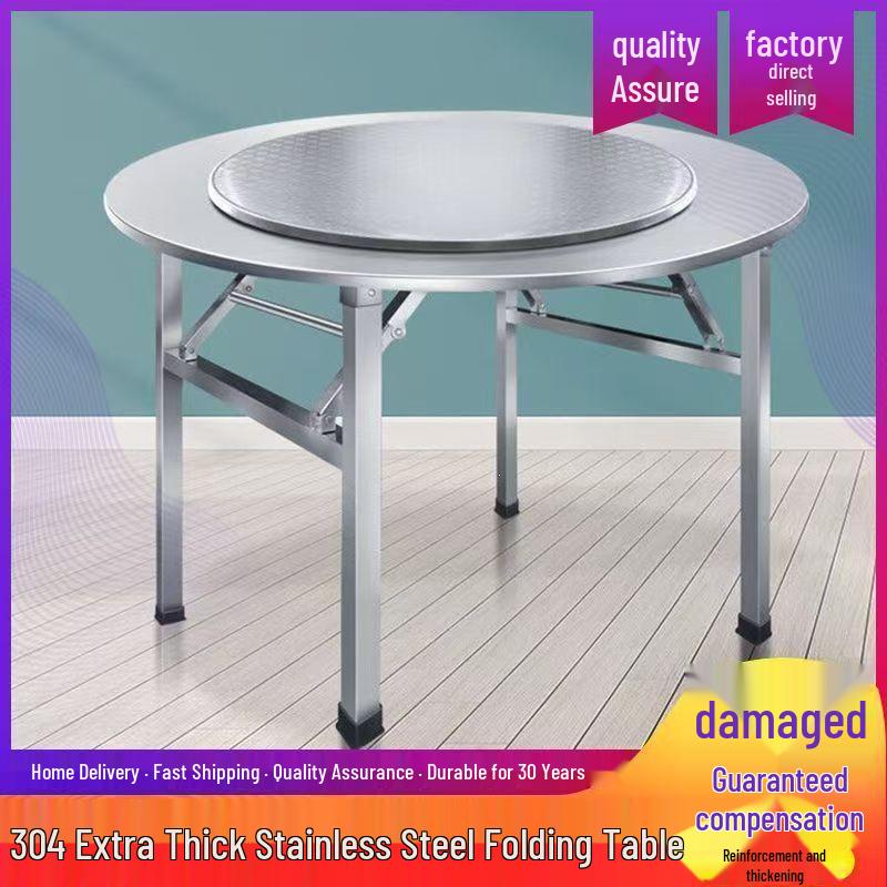 304 Stainless Steel Folding Round Dining Table for Restaurant, Buffet, Outdoor, and Home Use