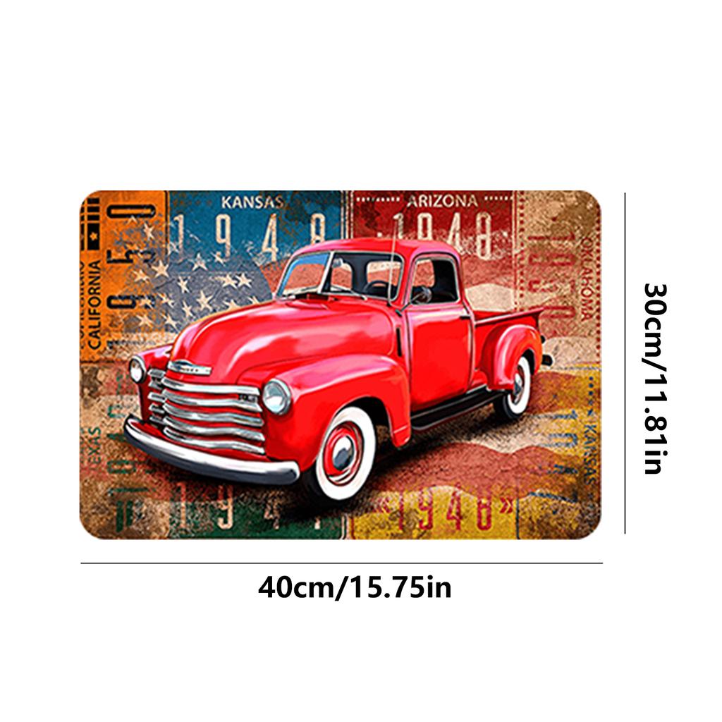 Red Pickup Truck Vintage Metal Metal Tin Wall Art for Living Room Home Metal Tin Signs Wall Art Decor 11.81x15.75in
