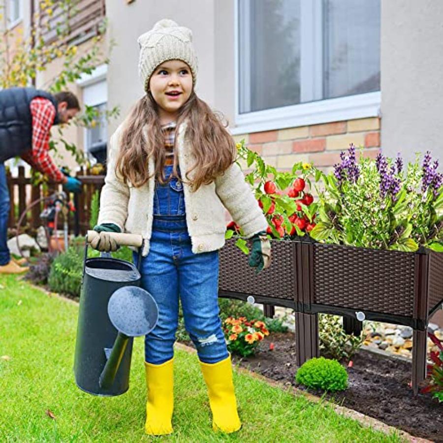 Plastic Elevated Planters for Raised Garden Bed with Legs for Outdoor Plants Box Kits with Drainage Holes for Patio Deck Balcon