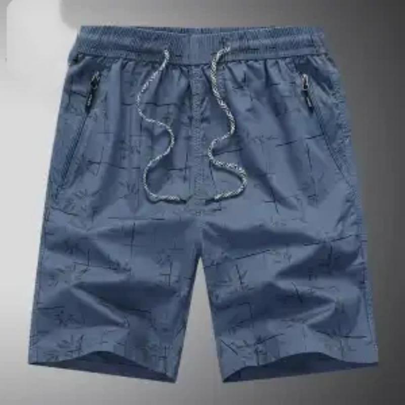 Men's Fashion Loose Blue Printed Elastic Waist Drawstring Casual Summer Shorts