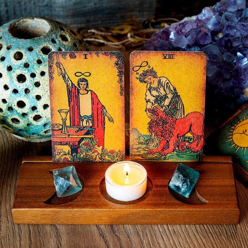 Wooden Tarot Card Holder Crystal Stone Moon Star Display Organizer