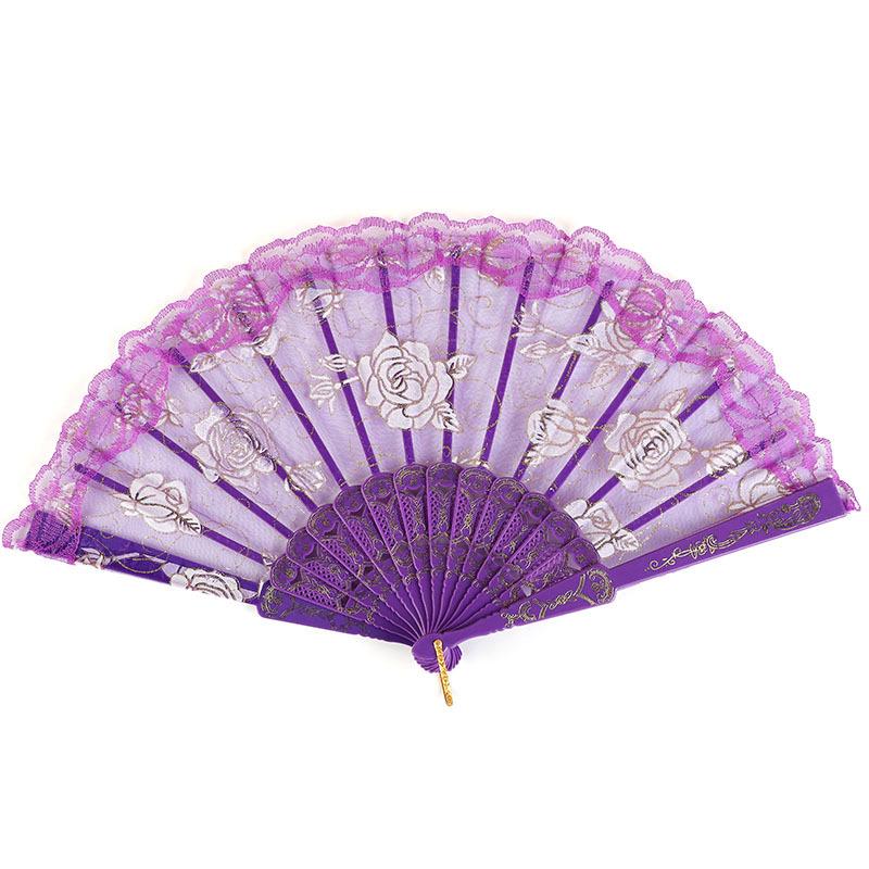 LED Luminous Lace Rose Folding Dance Fan - Chinese Style Wedding Accessory