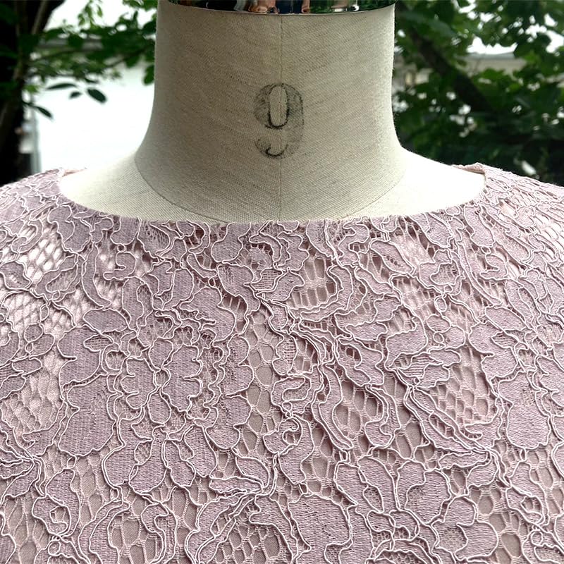 Casual Dress Tuck Ribbon Full Lace Dress Pink Beige [Woman Plus] & Women's
