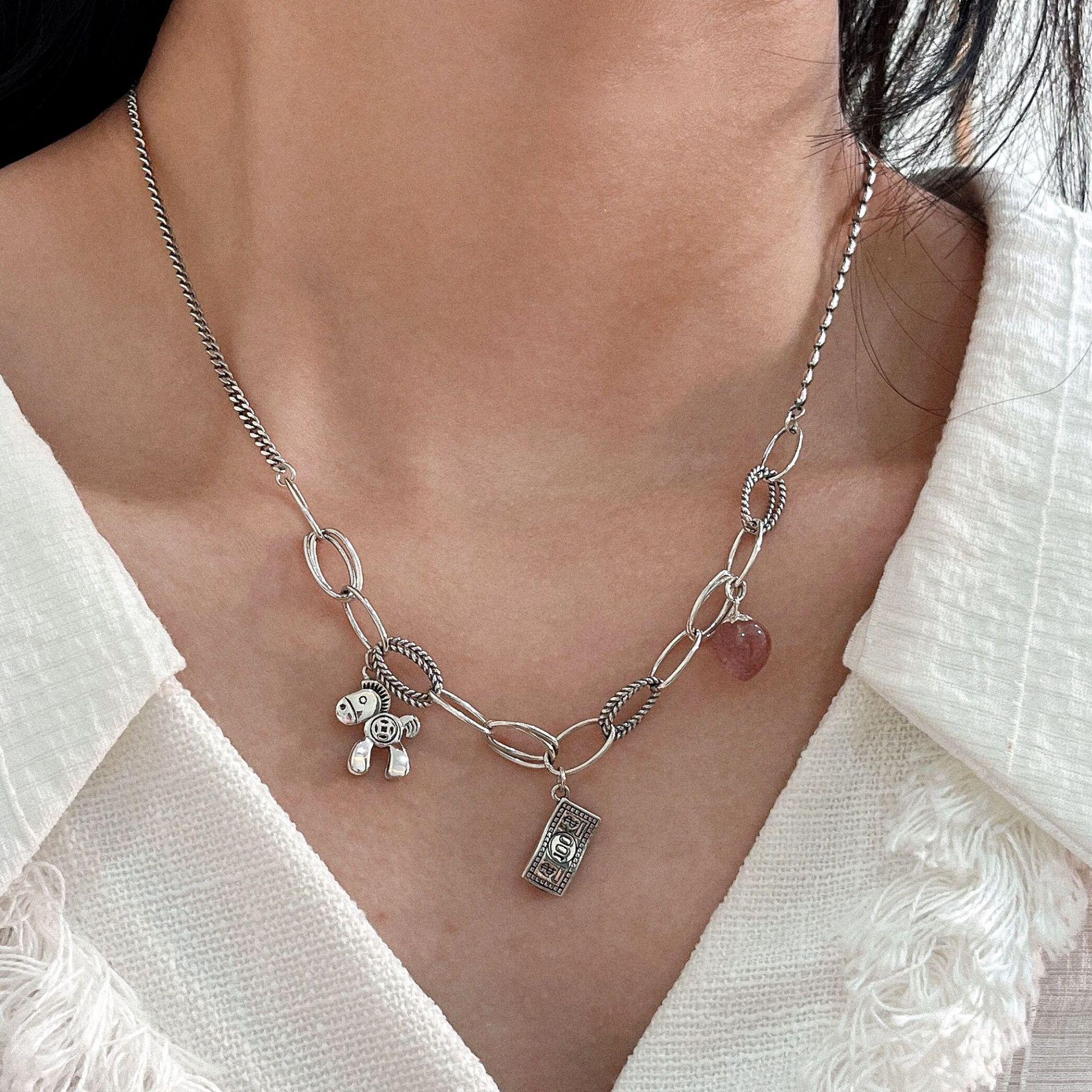 

Женское ожерелье из стерлингового серебра S925 в корейском стиле с клубничным кристаллом - Модное, Ретро и Трендовое ожерелье-свитер