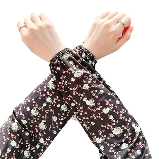 Ice Silk Arm Sleeves for Women, UV Sun Protection Cooling Sleeves with Floral Print, Loose Fit Elastic Cuffs Arm Covers for Cycling Driving Working