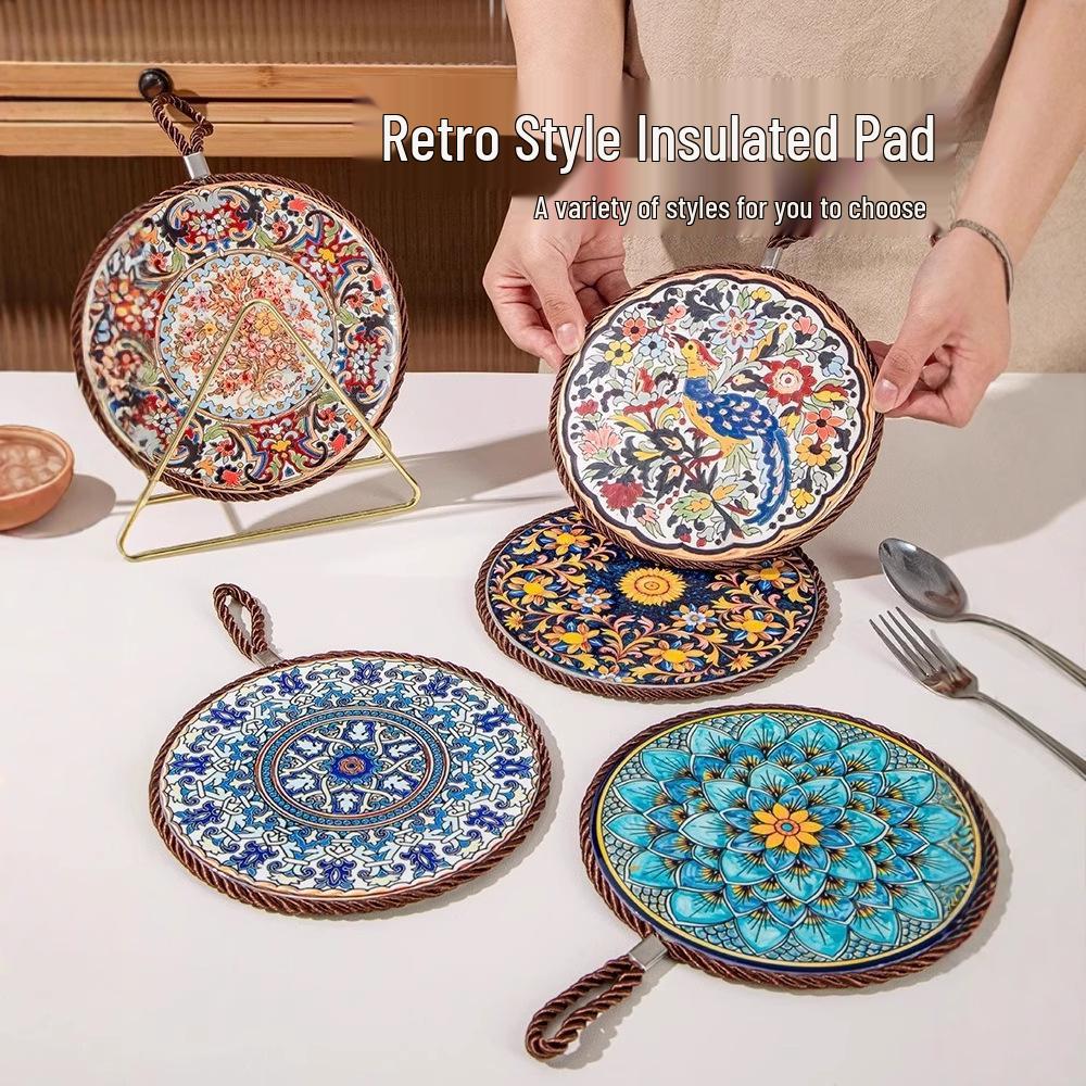 Chinese Style Retro Ceramic Non-Slip Casserole Mat - Heat Resistant & Anti-Scald