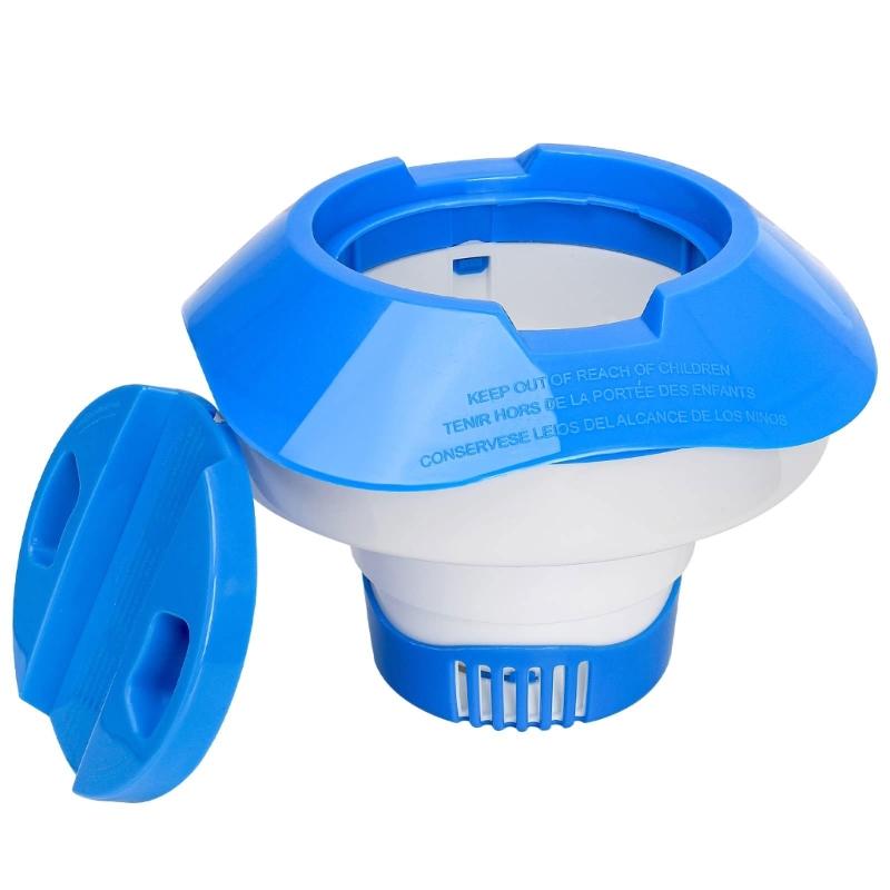 8Inch Adjustable Floating Chlorine Dispenser For Swimming Pools With Rotating Control Rings And Large Capacity Design