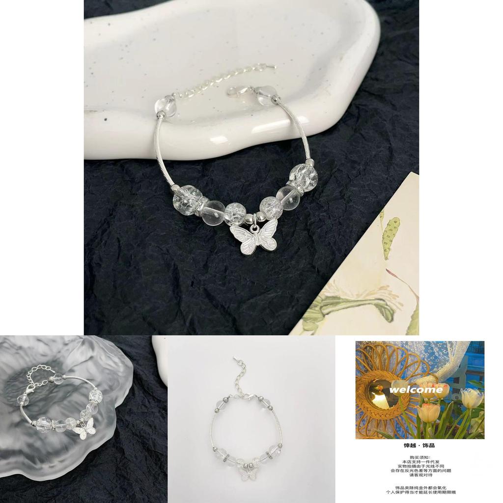 Exquisite Silver Butterfly Glass Bead Bracelet New Chinese Fashion For Women