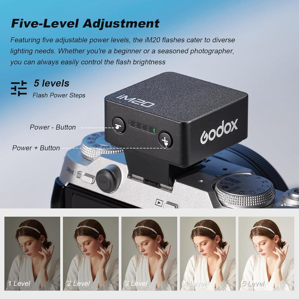 Godox iM20 Mini Camera Flitser Speedlite - 470 mAh/Type-c Opladen/440 Volle Vermogen Flitsen/3s Herlaadtijden/5 Vermogensniveaus/Handmatig, Camera Flitser voor Sony...