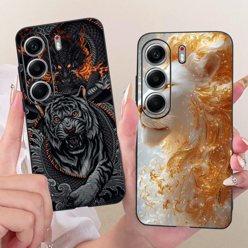 Hülle für Tecno Camon 40 Pro CM7 CM6 Handyhüllen für Camon 40 4G CM5 Niedliche Cartoon-Tiere Cooler Drache Löwe Weiches TPU Schwarze Abdeckung