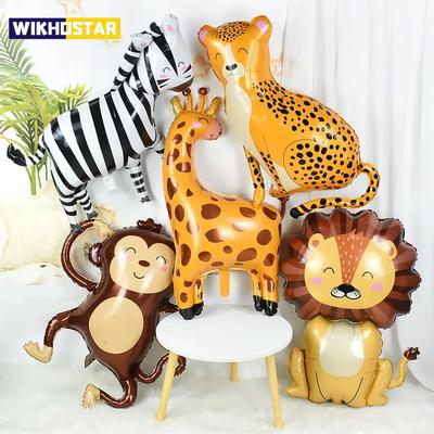 6dílná sada hliníkových fóliových balónků Džungle a divoká zvířata pro narozeninovou oslavu, baby shower, dekorace na párty s tématem zvířat a džungle