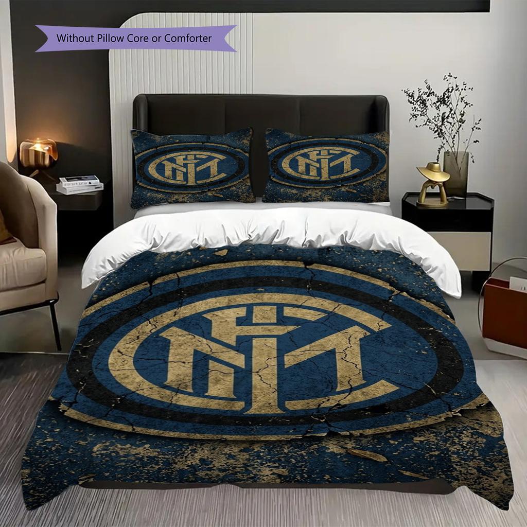 Biancheria da letto con stemma Inter Milan su sfondo blu (1 * copripiumino + 2 * federa, senza nucleo) Copripiumino e federa regalo di Natale compleanno