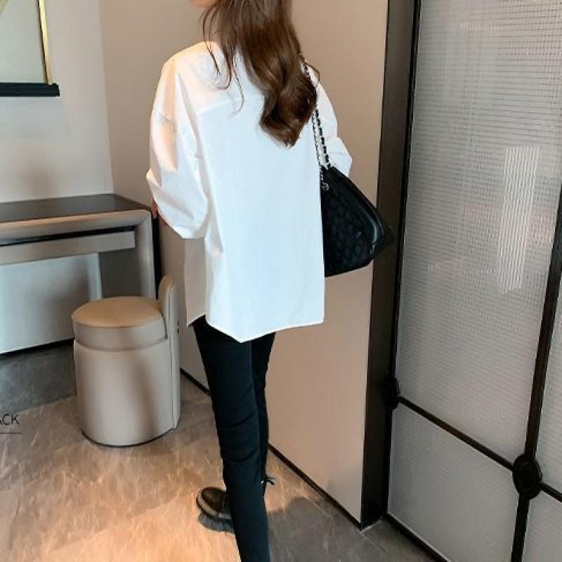 White Shirt Women Commuting Design Niche Top With Sweater Stacked Long-sleeved