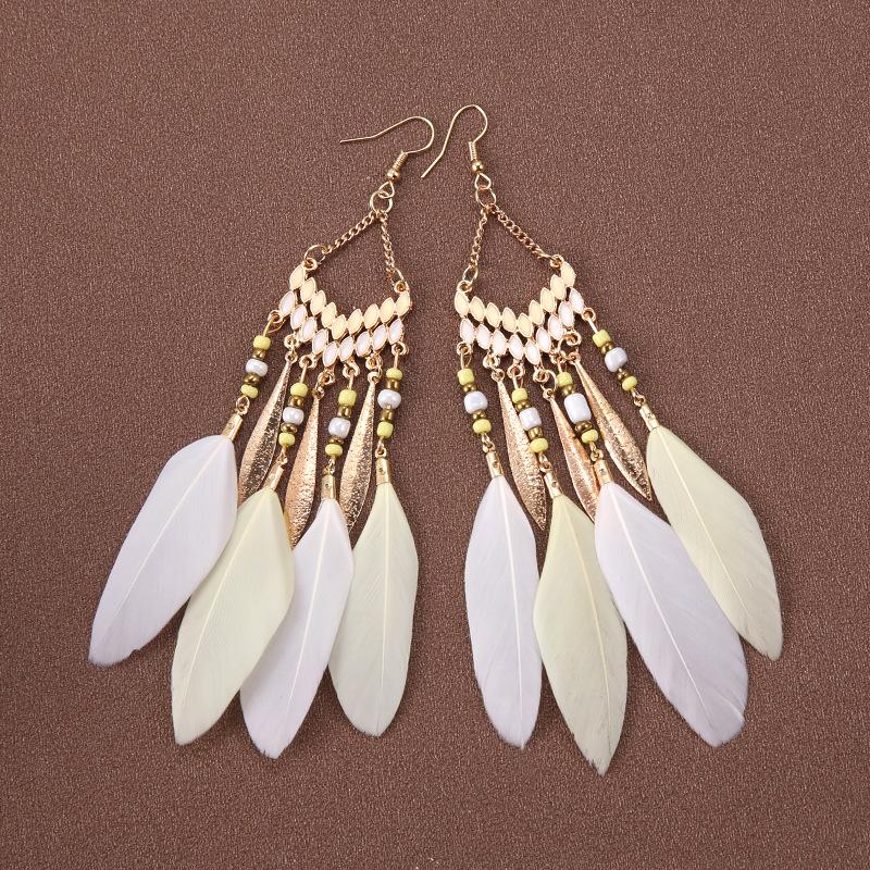Feather Earrings for Women, Long, Atmospheric, Slimming, Travel Earrings, Ethnic Style Holiday Accessories