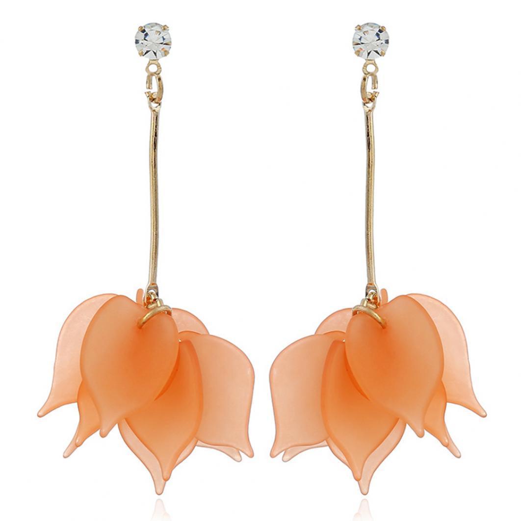 

Длинные висячие серьги с прозрачными лепестками в виде цветка оранжевый