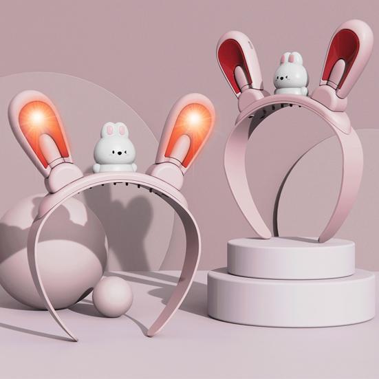 Bunny Ear Headband with Color-Changing Lights Rechargeable Movable Swinging Ears Hairband for Fun