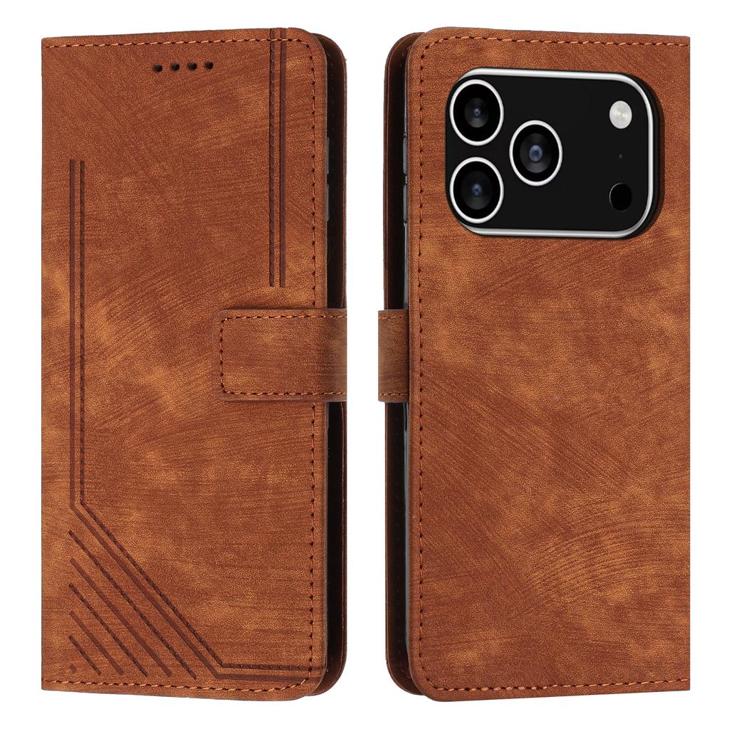 For iPhone 17 Pro Stand Case Imprinted Lines Leather Phone Cover
