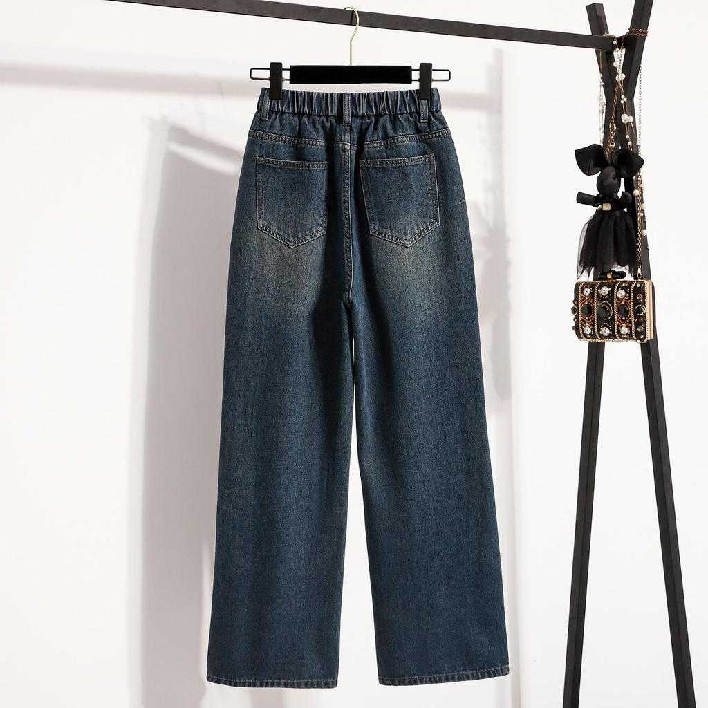 DIMANAF 2025 Plus Size Autumn Women Jeans Elastic Wide-leg Pants Denim Basic Blue High Waist Oversize New Pants 5XL