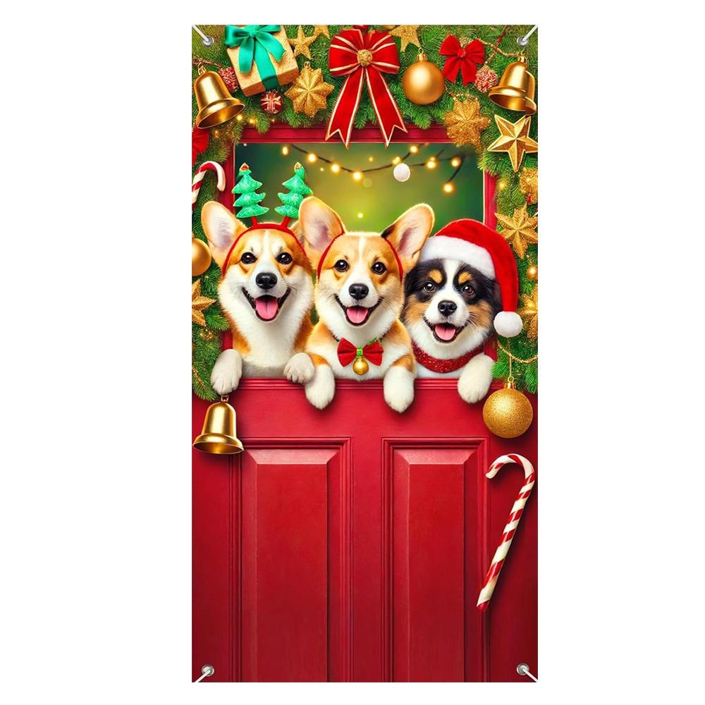 Background Christmas Door Banner Door Hanging Door Banner Fabric Flag  Christmas Party
