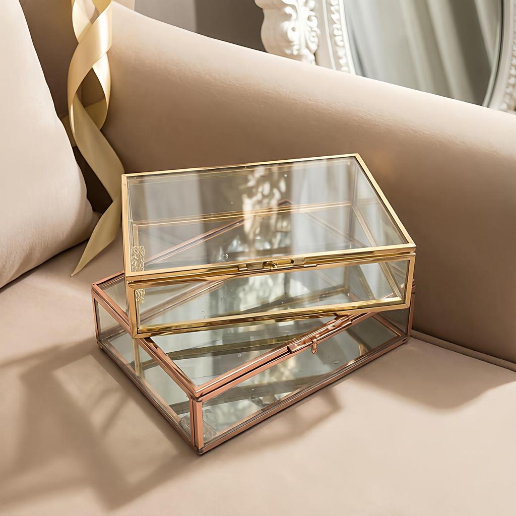 Vintage Glass Jewelry Box & Decorative Flower Vase Organizer