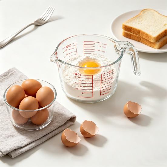 1L Glasmessbecher mit Griff Ausguss Präzise Skala Hitzebeständig Kochen Backen Flüssigkeit Mehl Pulver Messbecher Küchenhelfer