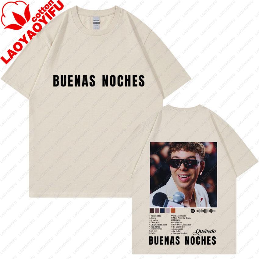 Singer Quevedo Buenas Noches Album Print Tshirt Unisexs Unisex Harajuku Casual Oversized Tee Gothic Short Sleeve Tops